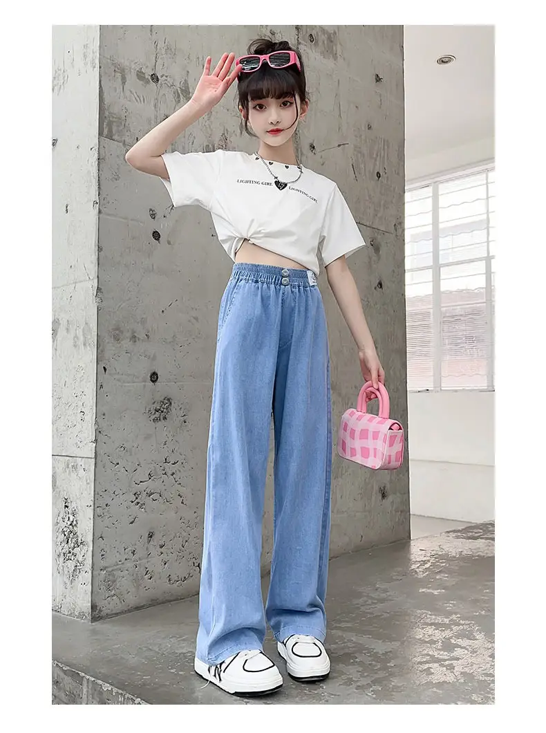 Girls Ice Silk Wide Leg Jeans Summer Casual — feature 16