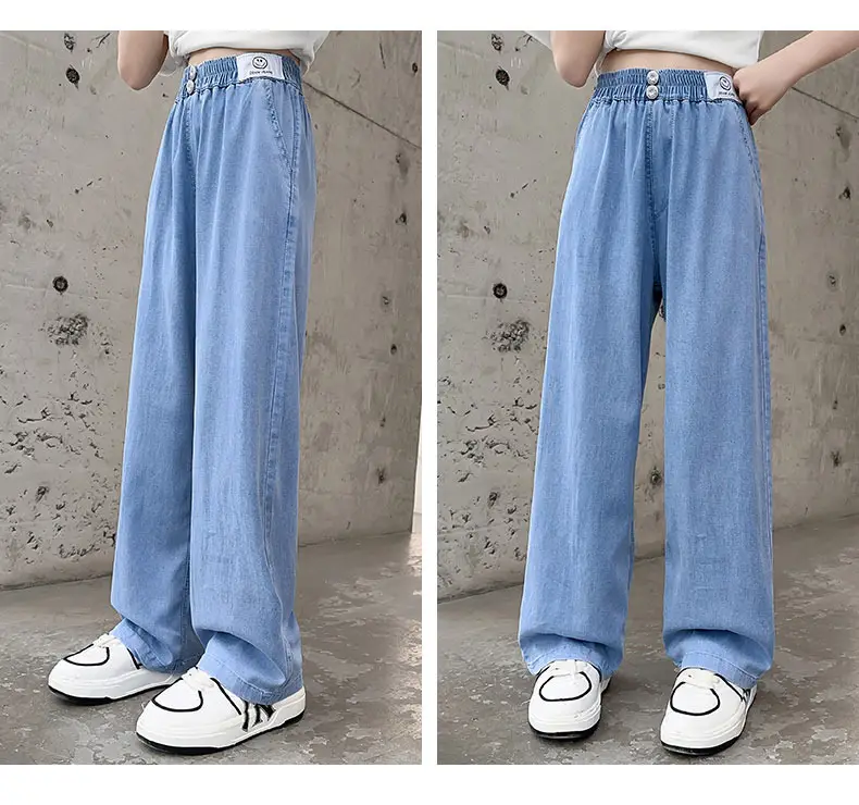 Girls Ice Silk Wide Leg Jeans Summer Casual — feature 17