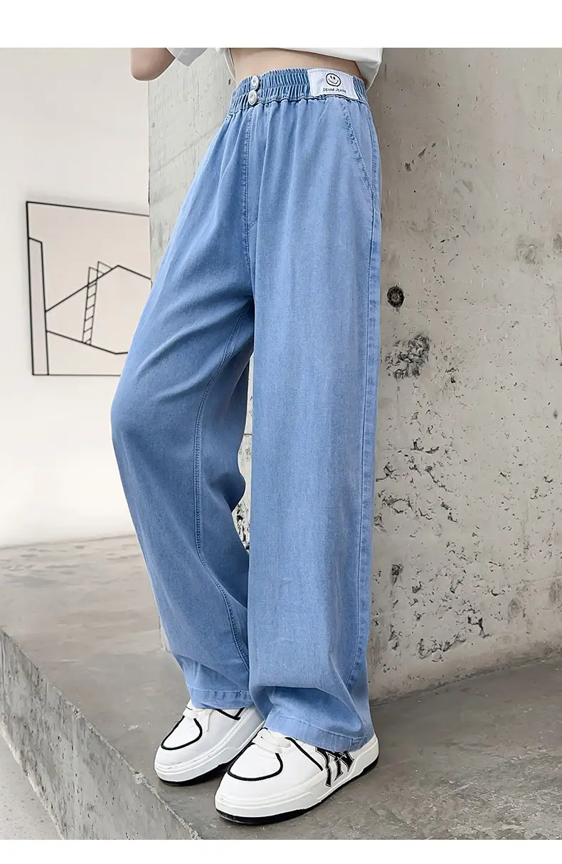 Girls Ice Silk Wide Leg Jeans Summer Casual — feature 18