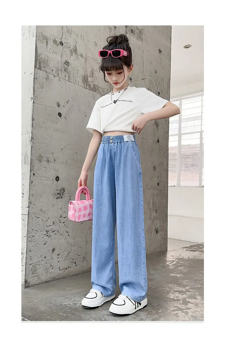 Girls Ice Silk Wide Leg Jeans Summer Casual — feature 21