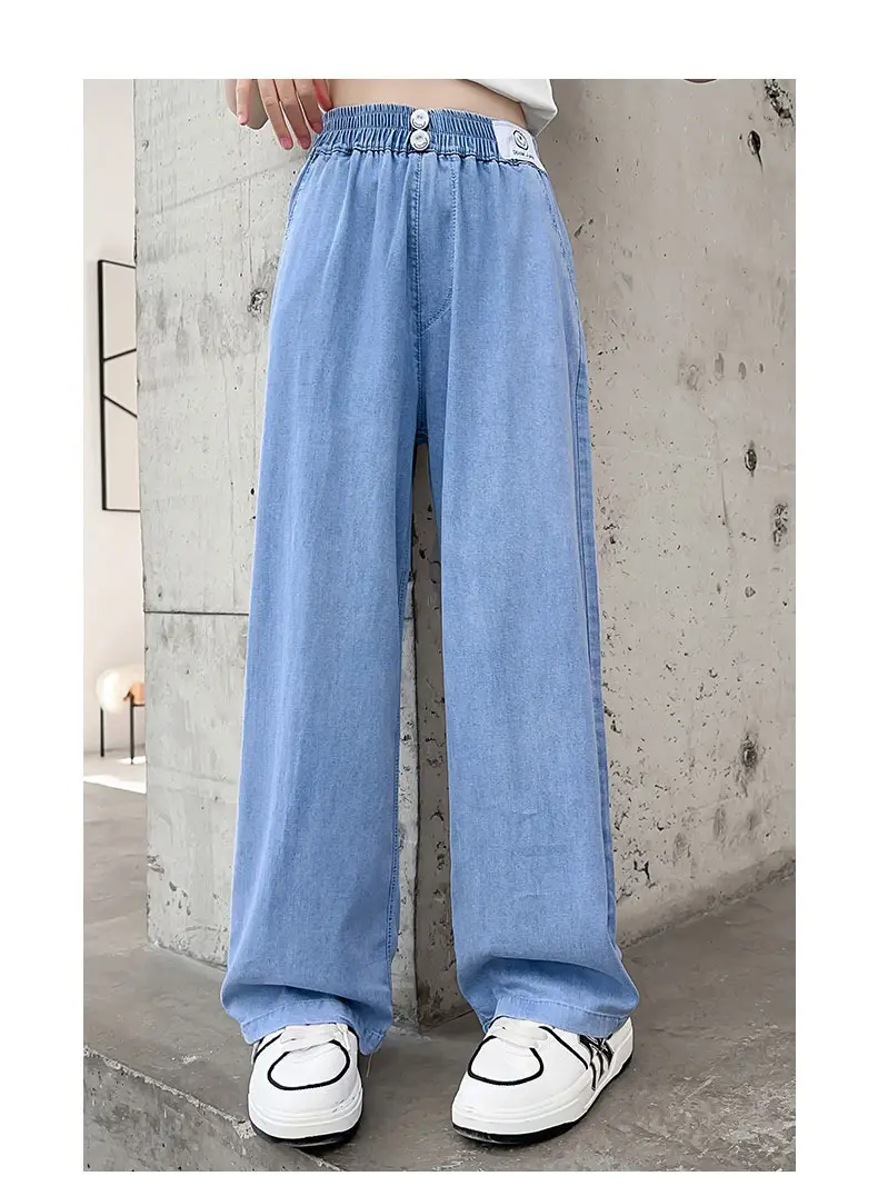 Girls Ice Silk Wide Leg Jeans Summer Casual — feature 23