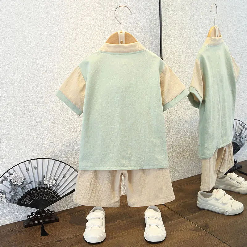 Hanfu Boys Summer Tang Suit Guoxue Dress Light Green - Image 13