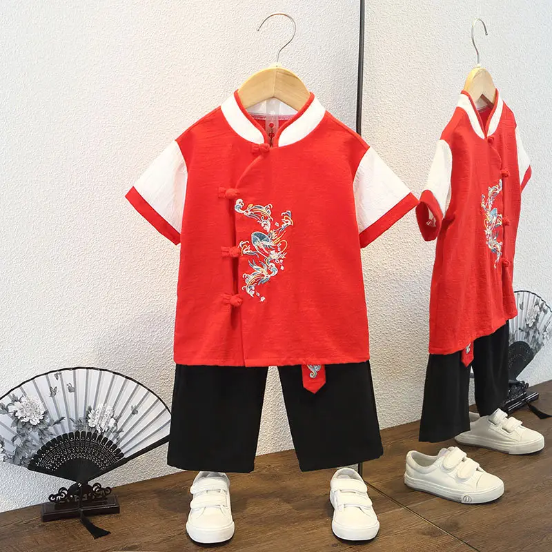 Hanfu Boys Summer Tang Suit Guoxue Dress Light Green - Image 4