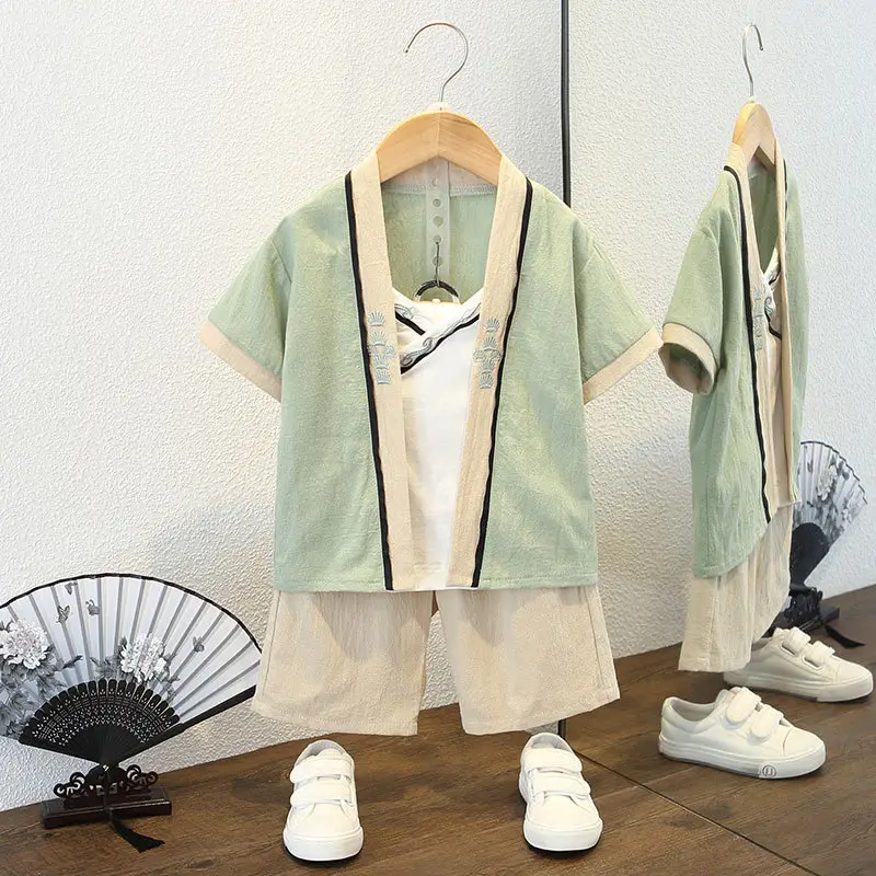 Hanfu Boys Summer Tang Suit Guoxue Dress Light Green - Image 5