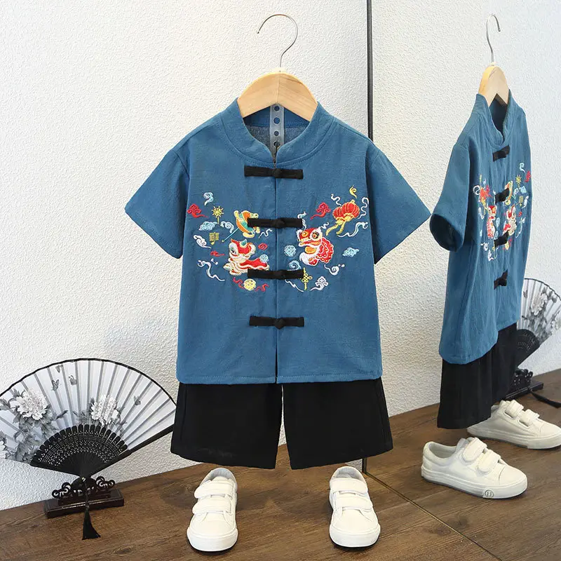 Hanfu Boys Summer Tang Suit Guoxue Dress Light Green - Image 9