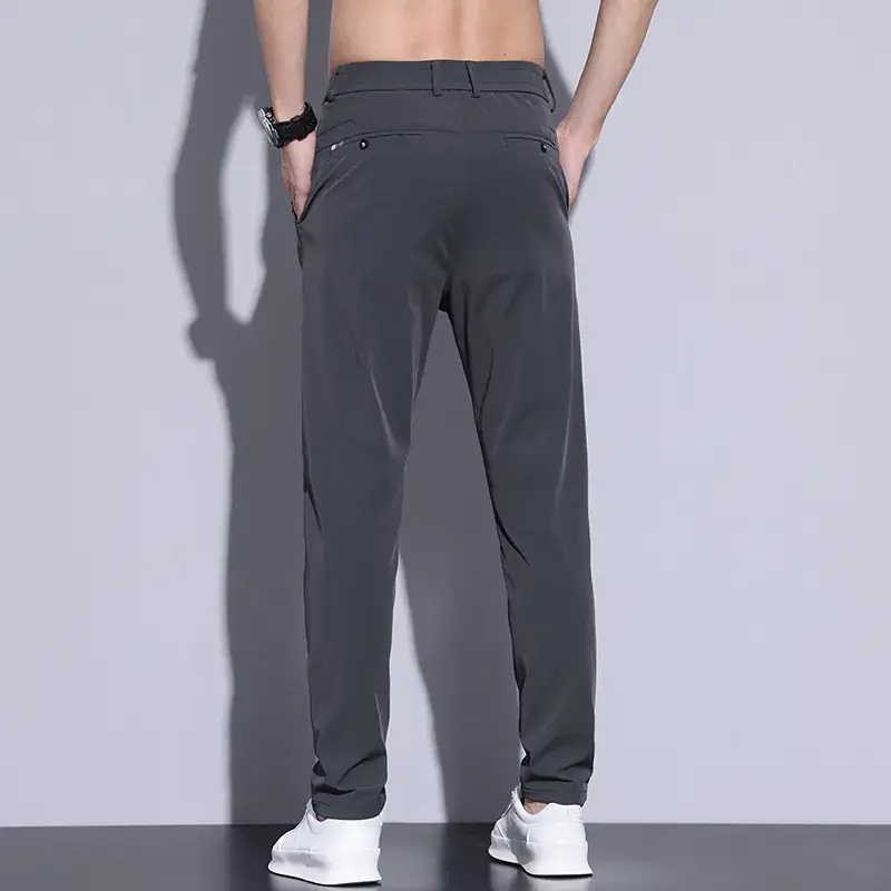 2023 Men's Black Ice Silk Straight Stretch Trousers - Image 2