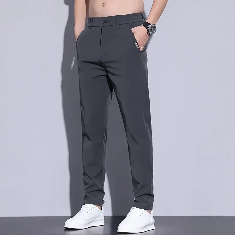 2023 Men's Black Ice Silk Straight Stretch Trousers - Image 3