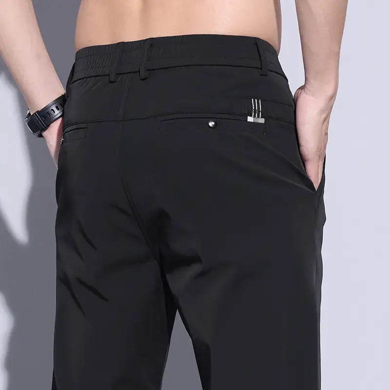 2023 Men's Black Ice Silk Straight Stretch Trousers - Image 5