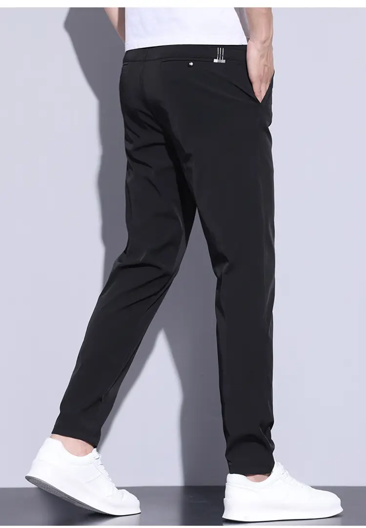 2023 Men's Black Ice Silk Straight Stretch Trousers — feature 16