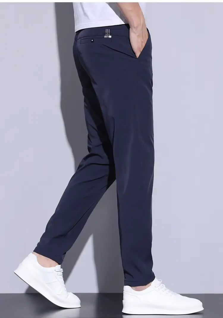 2023 Men's Black Ice Silk Straight Stretch Trousers — feature 20