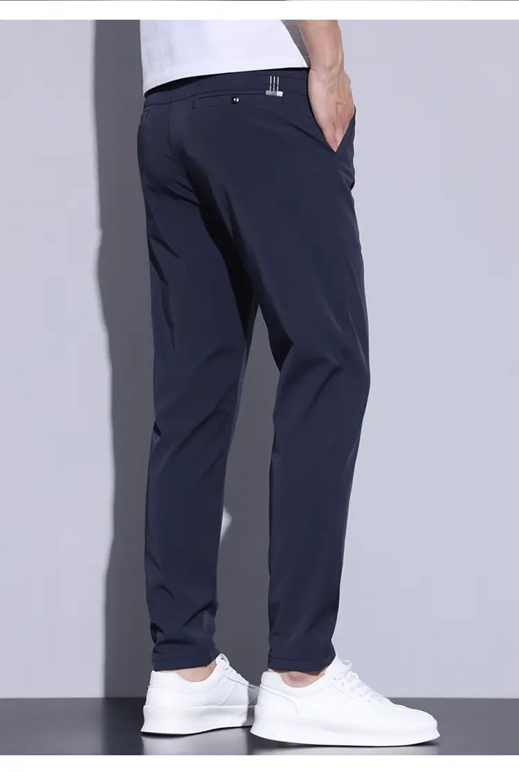 2023 Men's Black Ice Silk Straight Stretch Trousers — feature 21