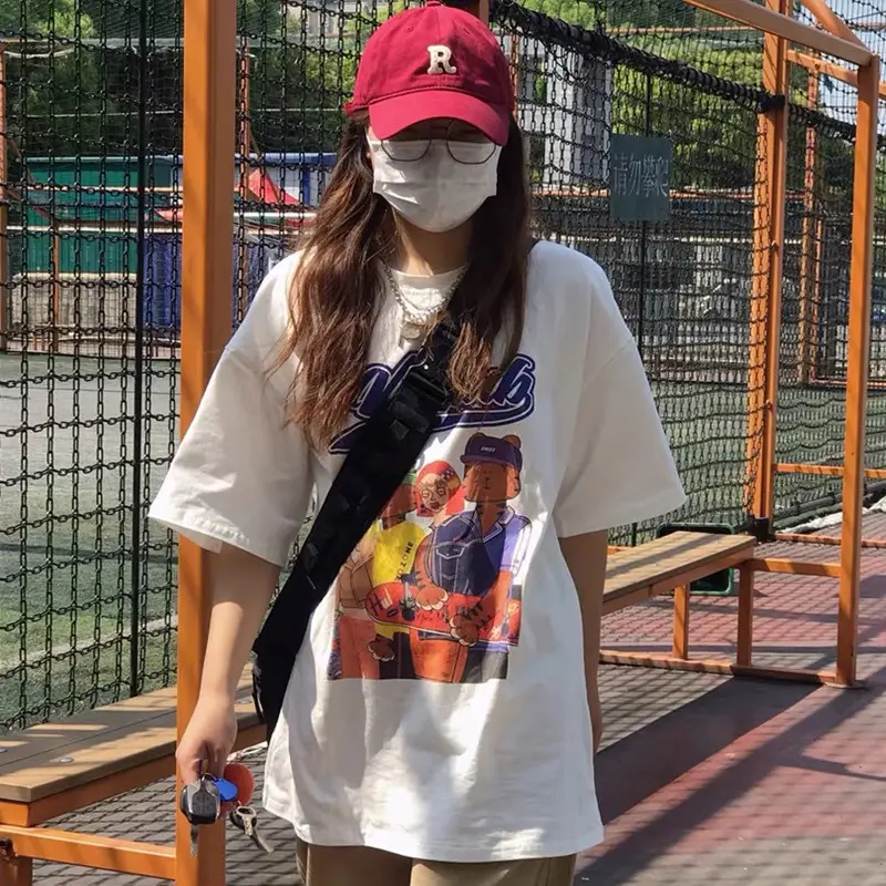 Women American Style Retro Print T-Shirt Loose Oversize Summer - Image 3
