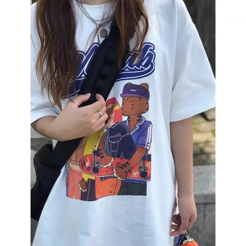 Women American Style Retro Print T-Shirt Loose Oversize Summer - Image 5