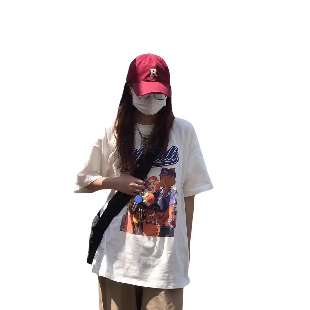 Women American Style Retro Print T-Shirt Loose Oversize Summer - Image 7