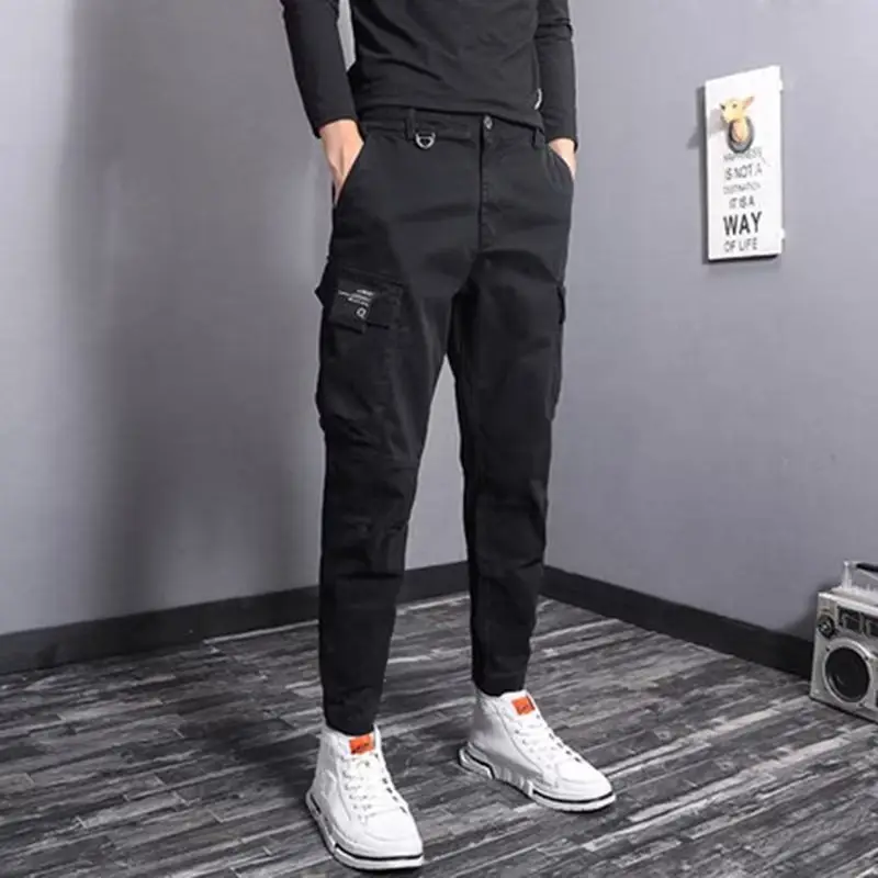 Men Slim Fit Korean Style Pants Black Ankle Tied - Image 2