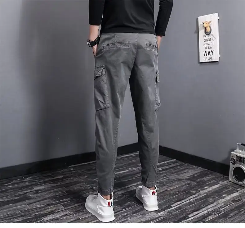 Men Slim Fit Korean Style Pants Black Ankle Tied - Image 5