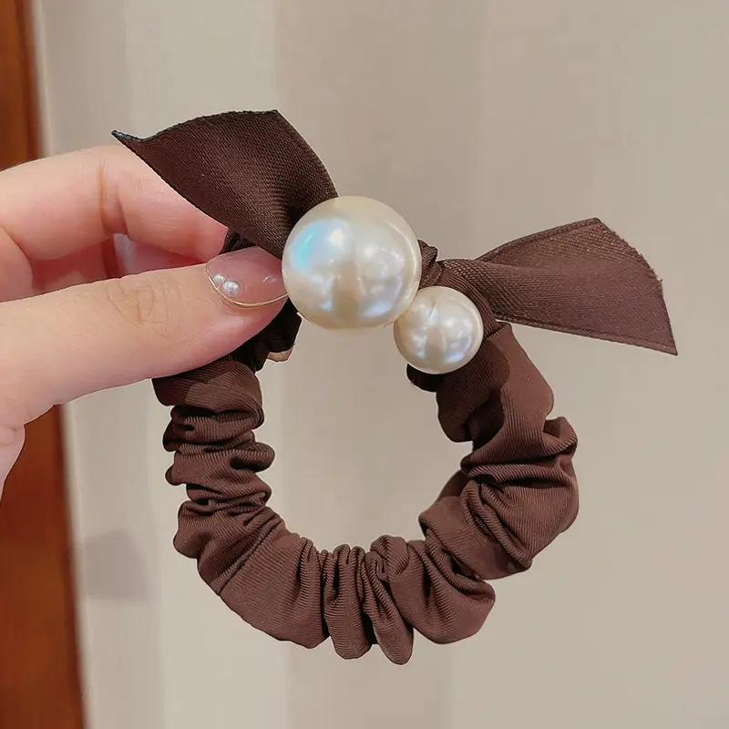 1# brown-double pearl hair ring