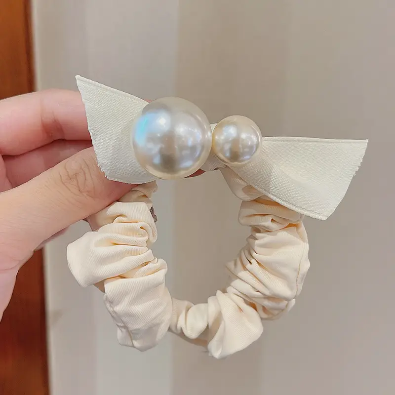 2# beige-double pearl hair ring