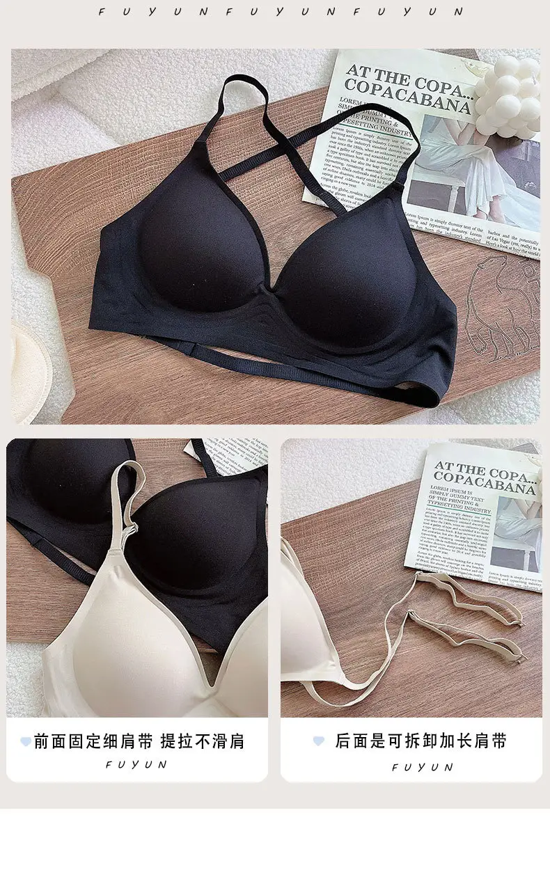 Expanded Seamless Intimates for Women with Small Breasts, Push-Up, Large U-Shaped Cross-Over Back-Beautiful Summer Thin Invisible Backless Bra — feature 19