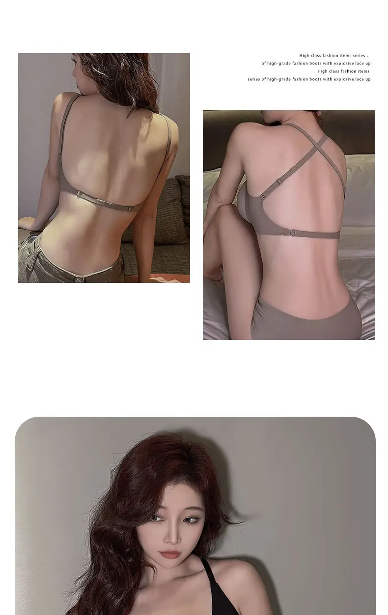 Expanded Seamless Intimates for Women with Small Breasts, Push-Up, Large U-Shaped Cross-Over Back-Beautiful Summer Thin Invisible Backless Bra — feature 21