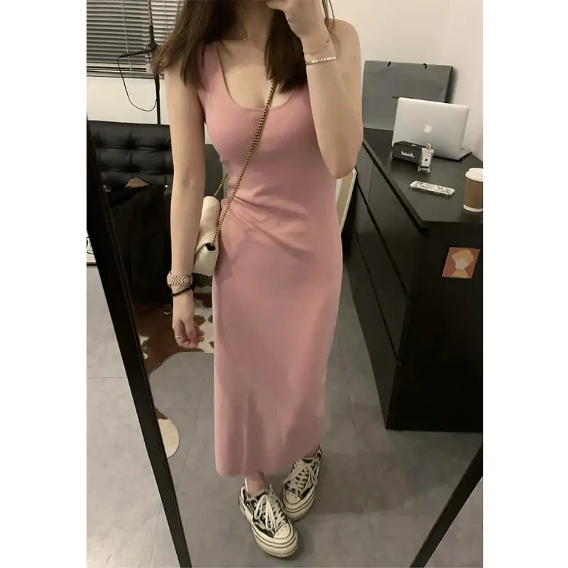 Pink Sleeveless Vest Dress with Long Skirt 2025 - Image 3
