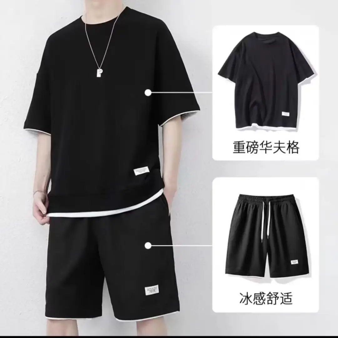 Men Black Waffle Shorts Set Summer Thin Sports Shorts - Image 5