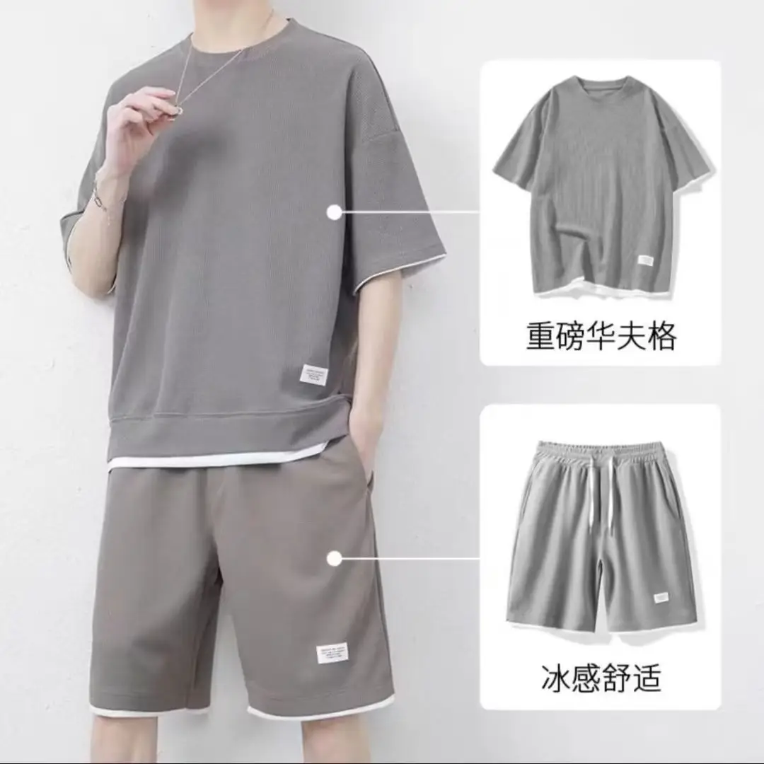 Men Black Waffle Shorts Set Summer Thin Sports Shorts - Image 7