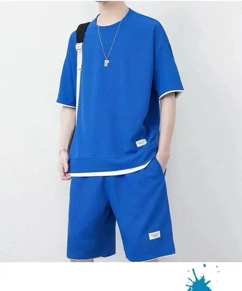Men Black Waffle Shorts Set Summer Thin Sports Shorts — feature 10