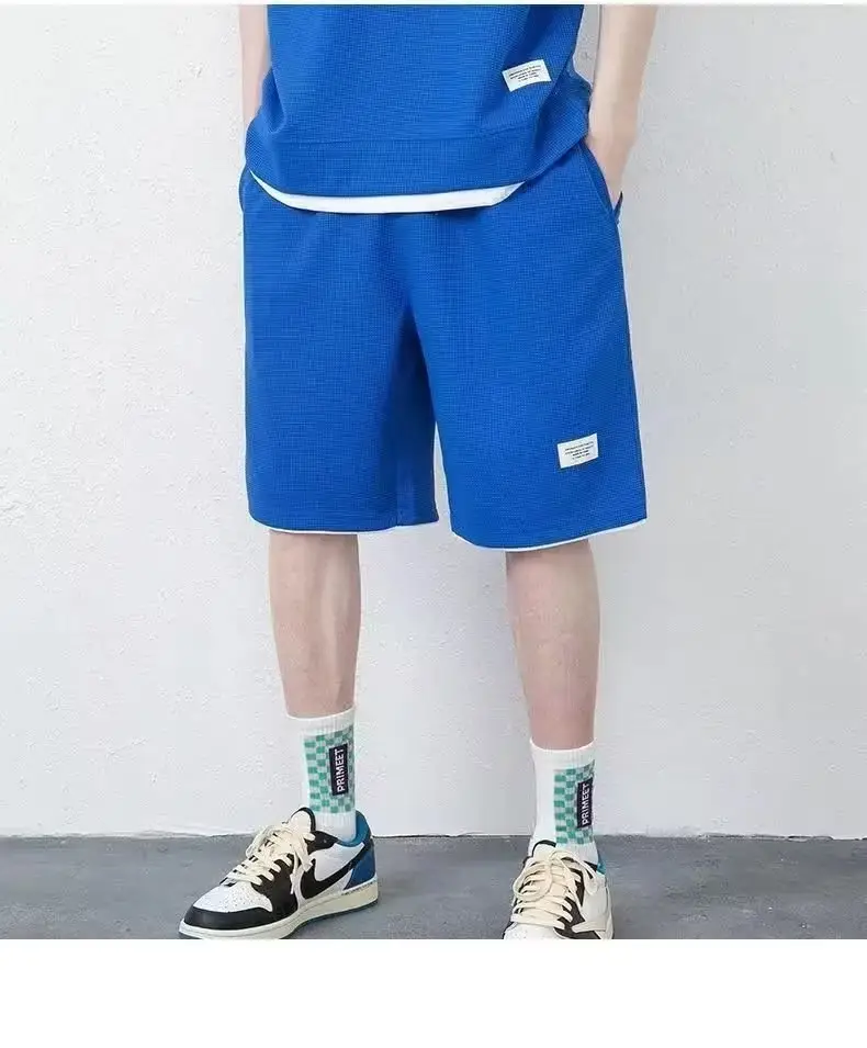 Men Black Waffle Shorts Set Summer Thin Sports Shorts — feature 11