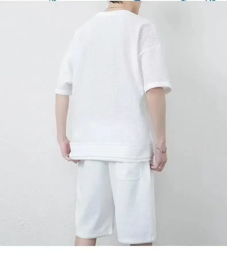 Men Black Waffle Shorts Set Summer Thin Sports Shorts — feature 13