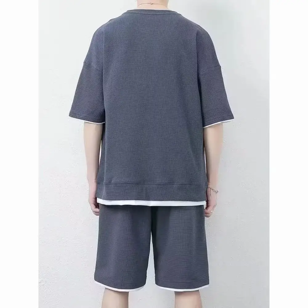 Men Black Waffle Shorts Set Summer Thin Sports Shorts — feature 8