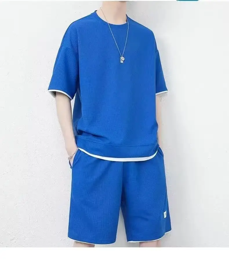 Men Black Waffle Shorts Set Summer Thin Sports Shorts — feature 9
