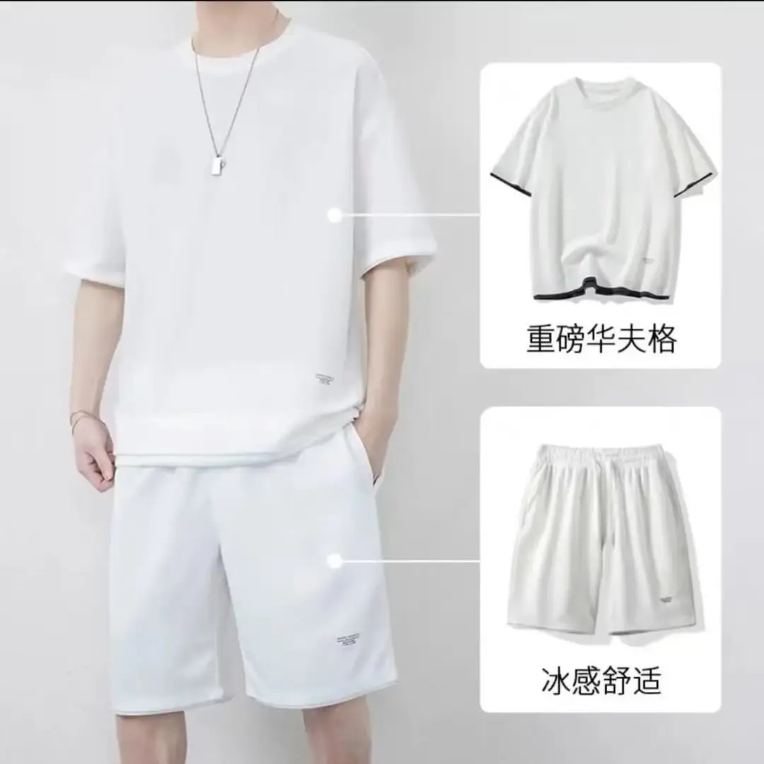 Men Black Waffle Shorts Set Summer Thin Sports Shorts - Image 2