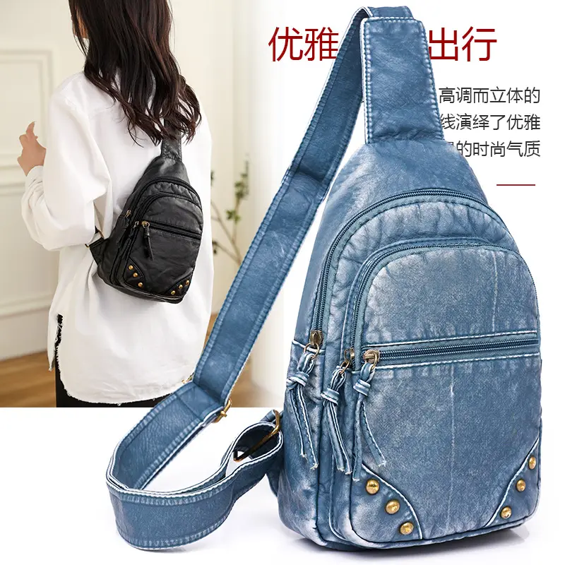 Blue Quilted Women's Chest Bag 2023 New Korean Style - Image 5