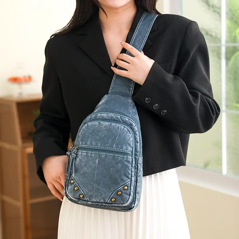 Blue Quilted Women's Chest Bag 2023 New Korean Style - Image 6
