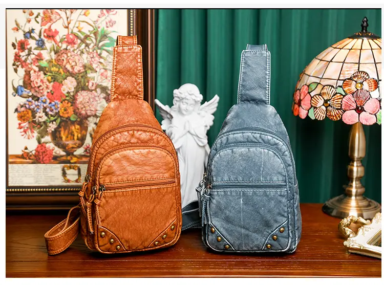 Blue Quilted Women's Chest Bag 2023 New Korean Style — feature 12