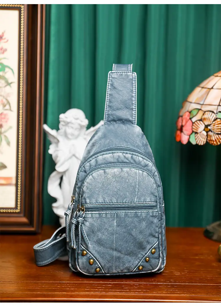 Blue Quilted Women's Chest Bag 2023 New Korean Style — feature 14