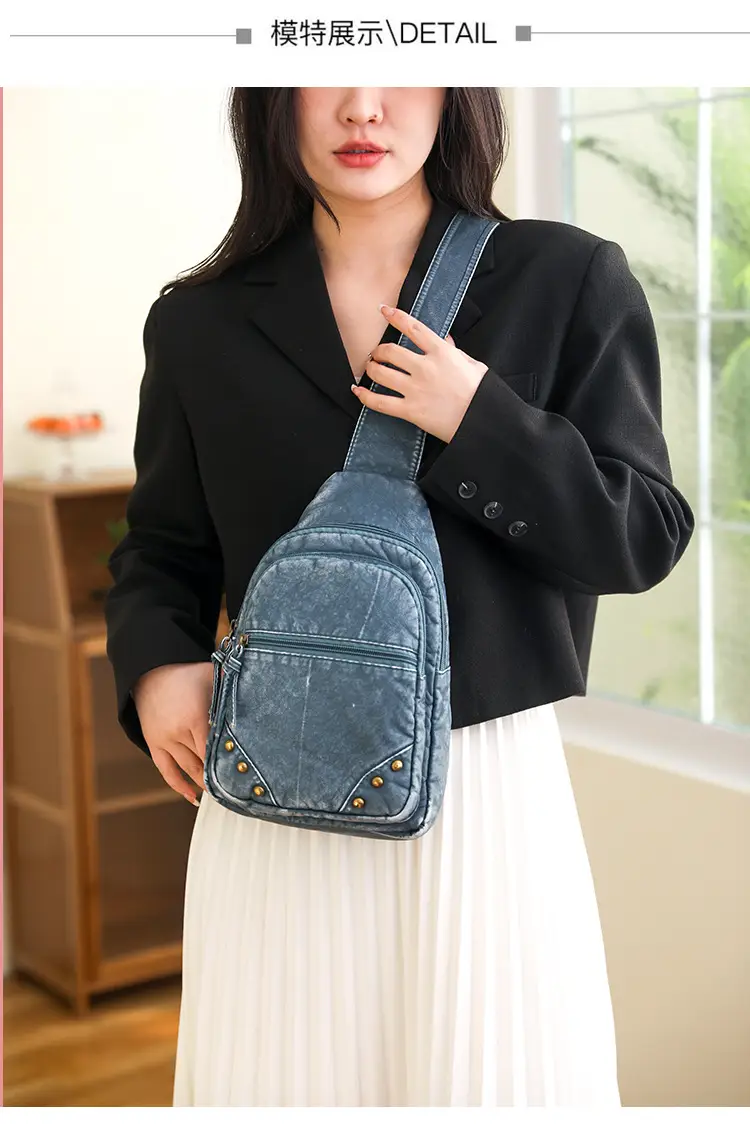 Blue Quilted Women's Chest Bag 2023 New Korean Style — feature 15