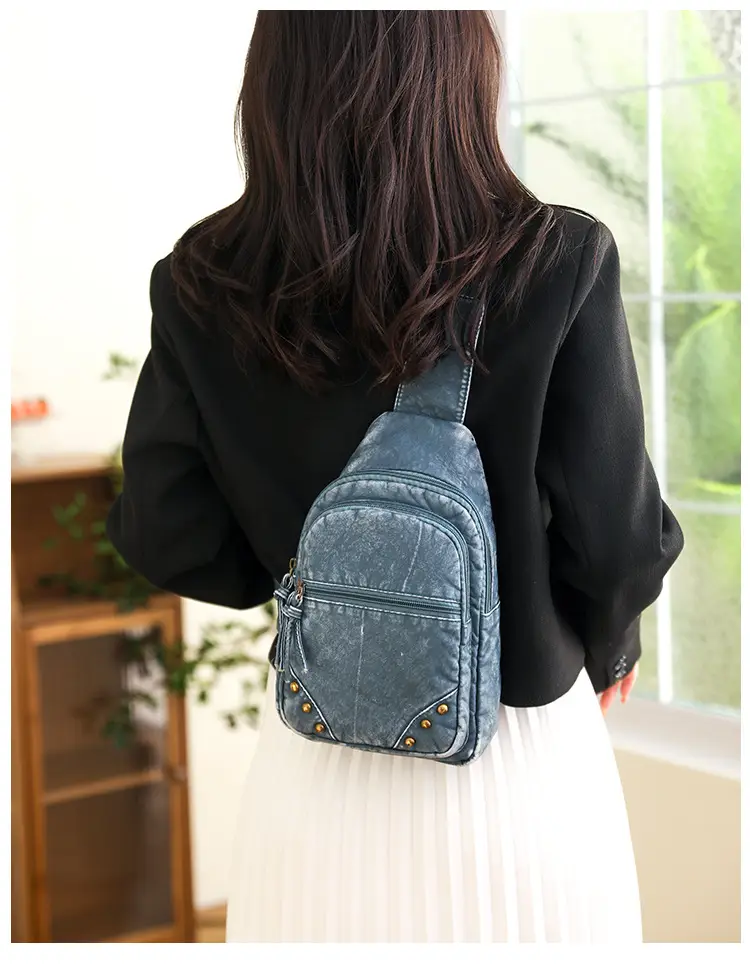 Blue Quilted Women's Chest Bag 2023 New Korean Style — feature 16