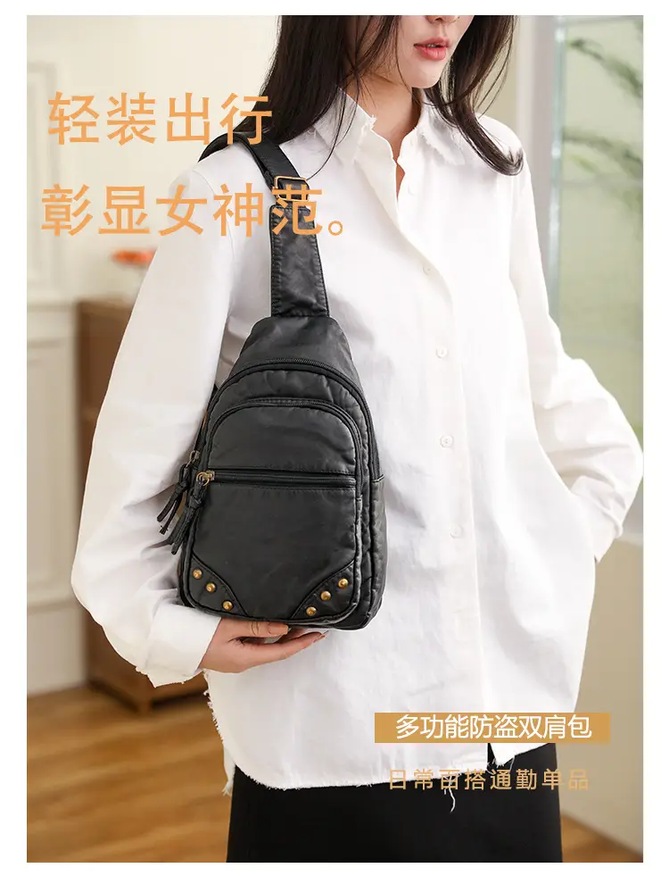 Blue Quilted Women's Chest Bag 2023 New Korean Style — feature 4