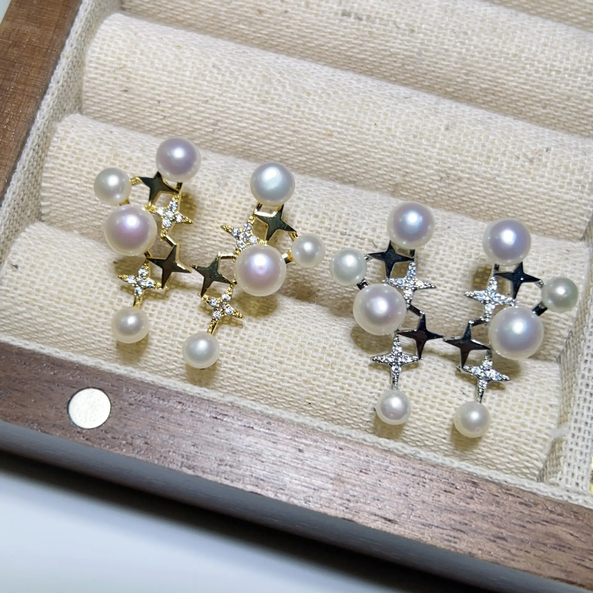 Freshwater Pearl Grape String Earrings 925 Silver - Image 6