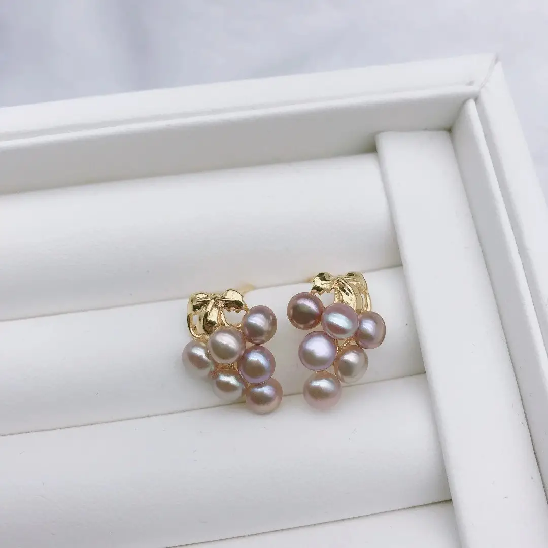 Freshwater Pearl Grape String Earrings 925 Silver — feature 2