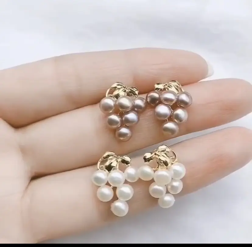 Freshwater Pearl Grape String Earrings 925 Silver — feature 5