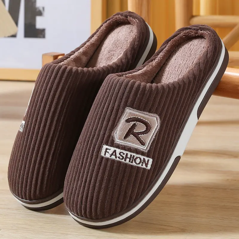 2023 Winter new men's cotton slippers indoor home non-slip warm fleece-lined thickened wholesale one-piece delivery