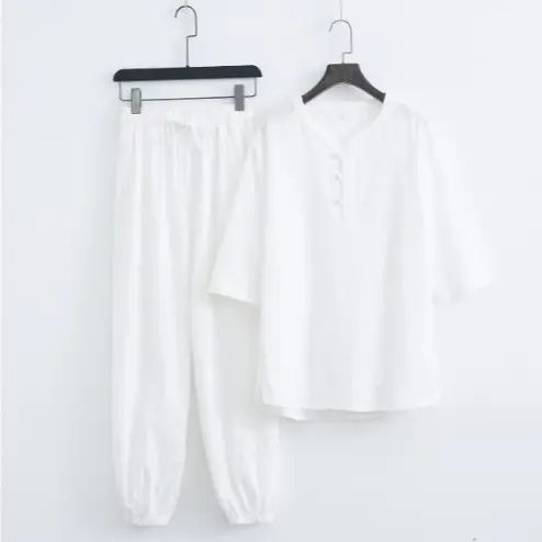 Chinese Style Tea Suit for Men Beige Cotton - Image 10