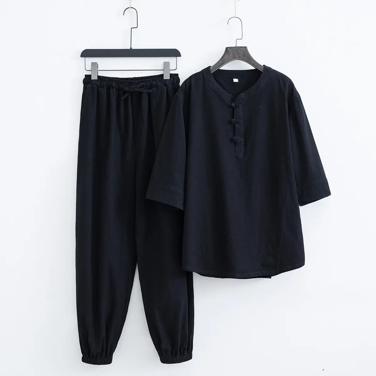 Chinese Style Tea Suit for Men Beige Cotton - Image 3
