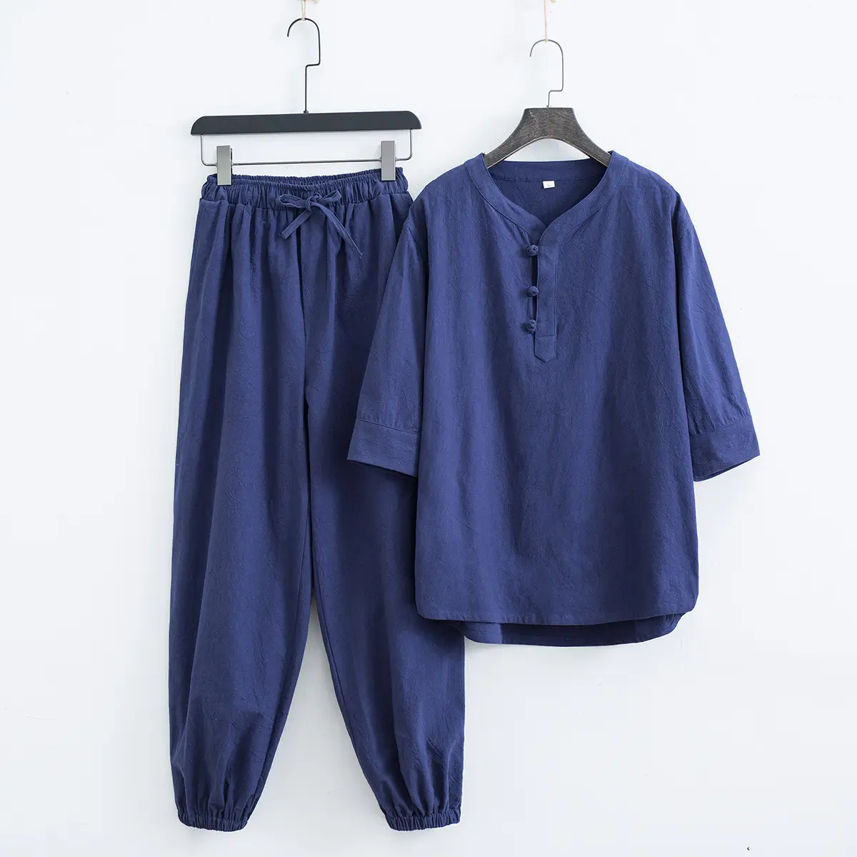 Chinese Style Tea Suit for Men Beige Cotton - Image 5