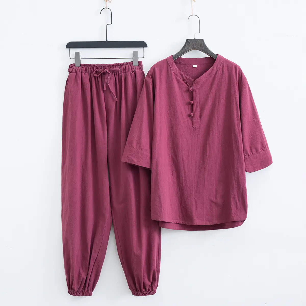 Chinese Style Tea Suit for Men Beige Cotton - Image 7