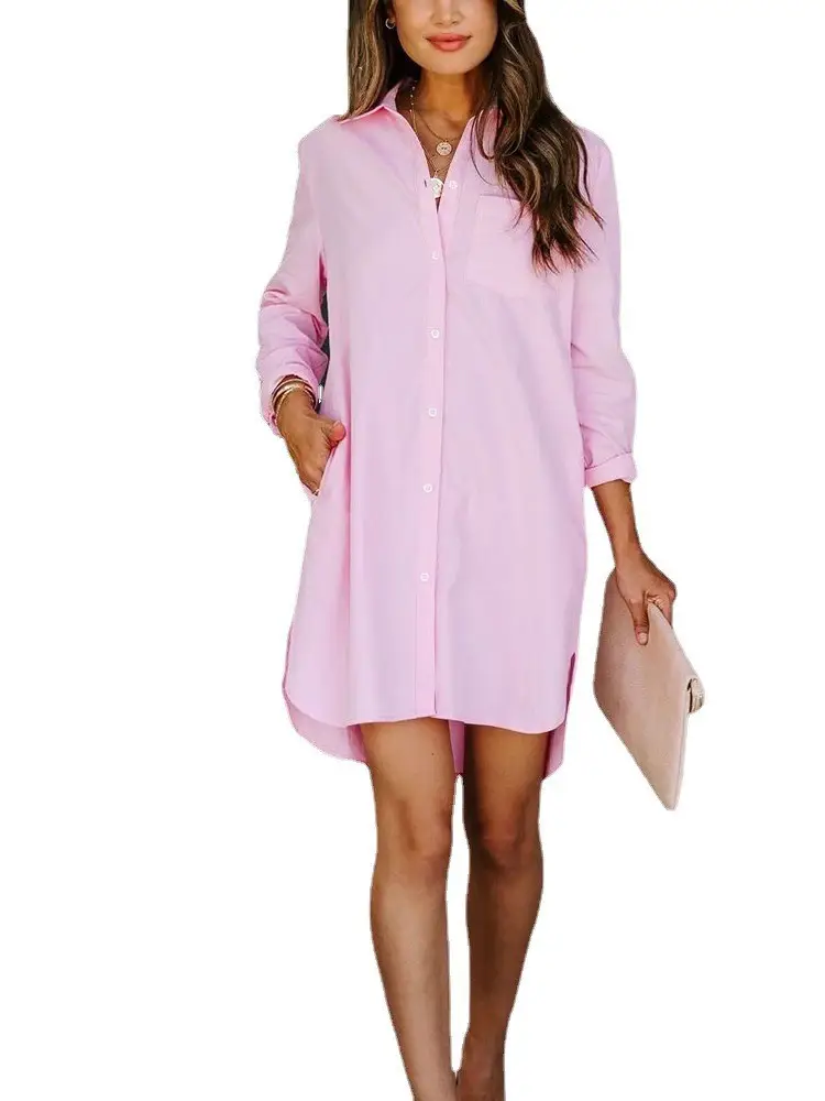 Pink Long Sleeve Women's Blouse Dress - Image 2