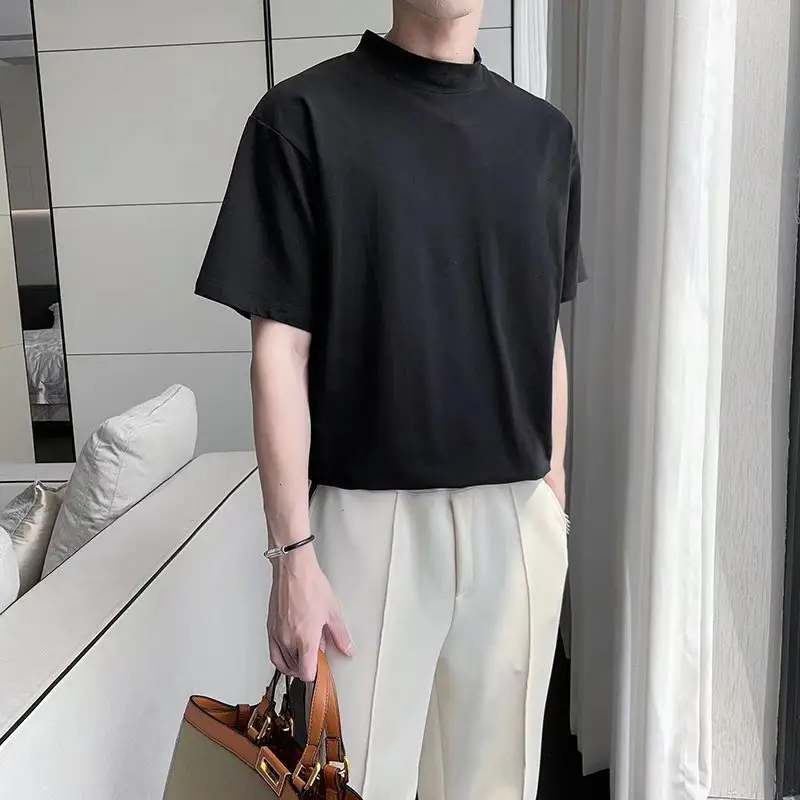 Men White Half Turtleneck Short Sleeve T-Shirt 2024 - Image 5